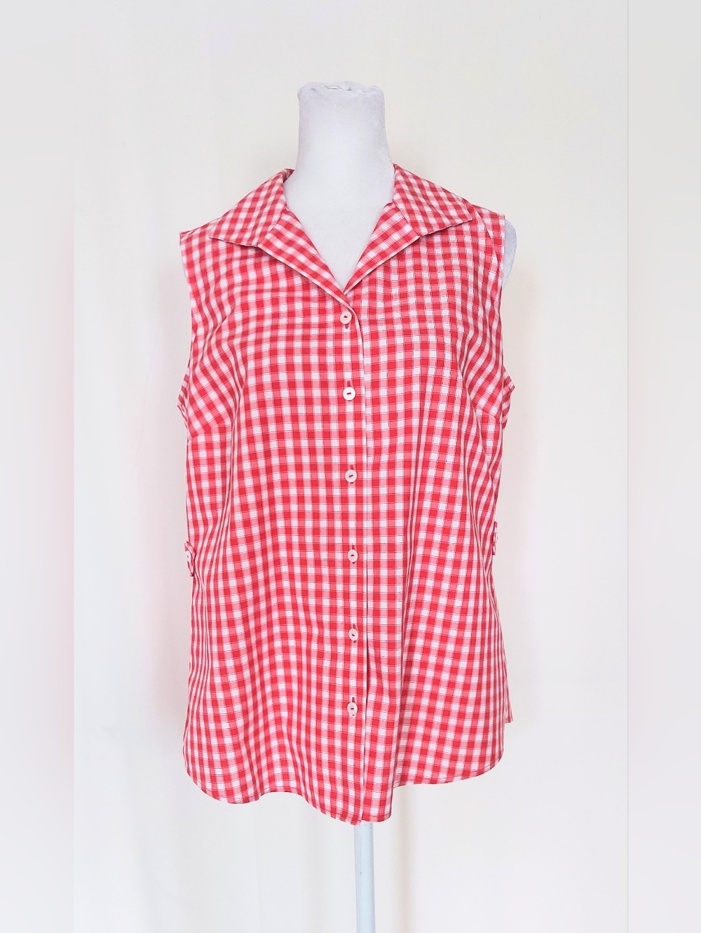 Foxcroft Elisa Gingham Fitted Sleeveless Shirt Pink White Size 6 100% Cotton